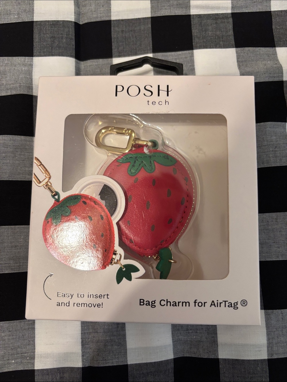 Posh Tech Strawberry AirTag Bag Charm - Red & Green